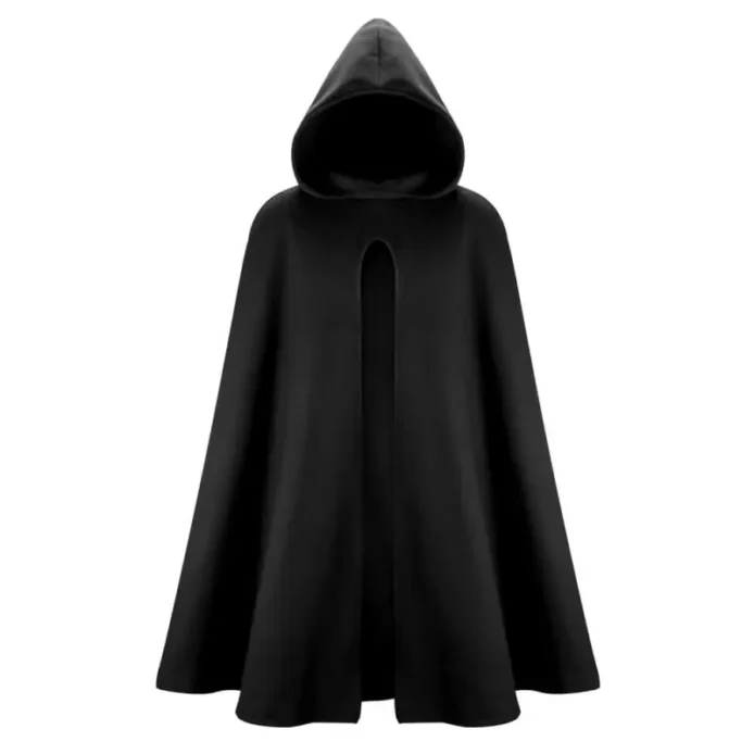Black Hobbit Costume Renaissance Hooded Cape Witch Cloak Medieval Halloween Costume