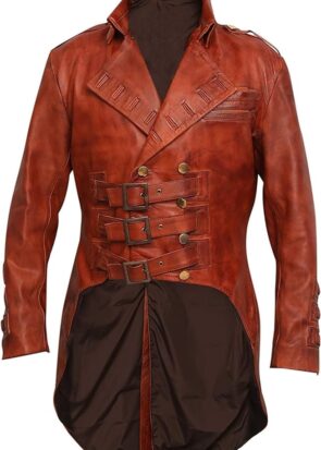 Victorian Antique Cowhide Leather Steampunk Military Tailcoat