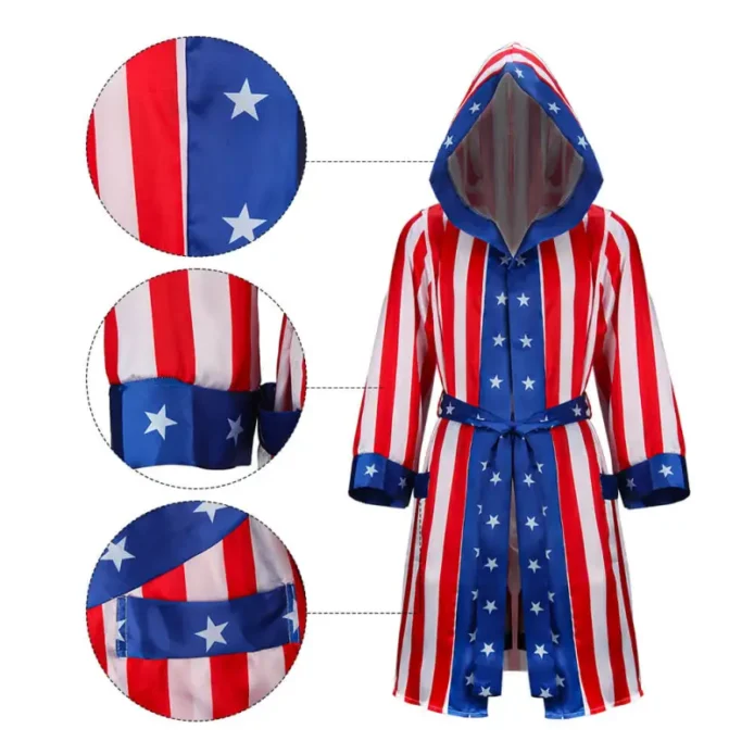 Rocky Balboa Boxing Costume Independence Day American Flag Cosplay Bathrobe