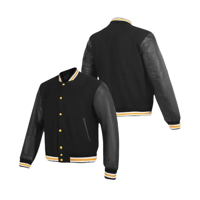 Black Retro Baseball University Wool Jacket