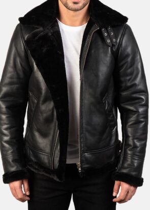 Men’s B-3 Sheepskin Black Leather Jacket