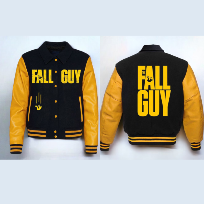 Ryan Gosling's The Fall Guy Letterman Jacket Handcrafted Black and Yellow Bomber Jacket