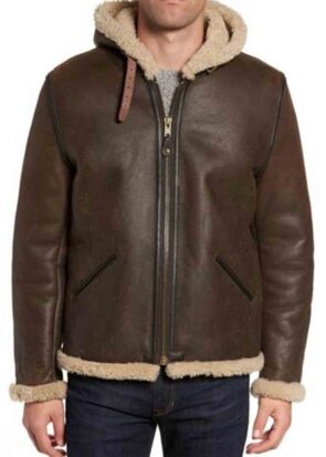 B6 Shearling Brown with Hoodie Leather Jacket