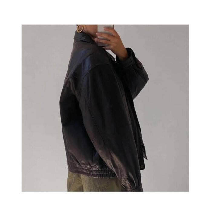 90's Inspired Black Oversized Leather Bomber Jacket - Women's Handmade Oversized Vintage Motorcycle Jacket