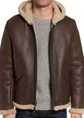 B6 Shearling Brown with Hoodie Leather Jacket