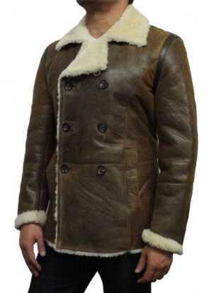 Men’s Pea Shearling Sheepskin Brown Leather Coat