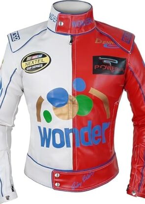 Ricky Bobby Wonder Racing Nights The Bread Speed White Leather Motorcycle Jacket