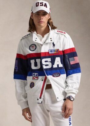 Team USA Olympic Jacket - USA Team Jacket - American Flag Patch Jacket - Team USA Flagbearer Jacket