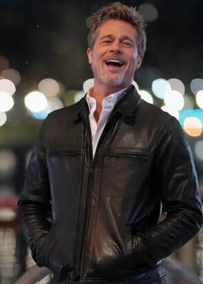 Wolfs Brad Pitt Black Leather Jacket