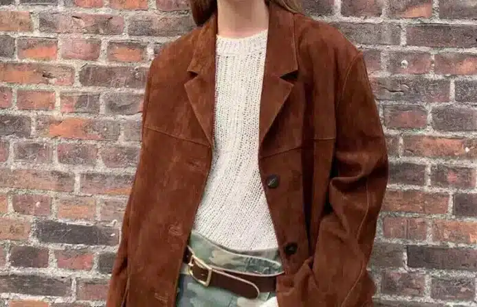 Vintage Brown Kid Suede Jacket - Oversized Casual Coat Streetwear Style Suede Jacket