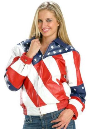 Womens American Flag Style Biker Jacket