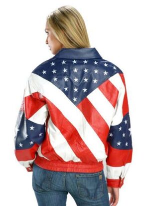 Womens American Flag Style Biker Jacket