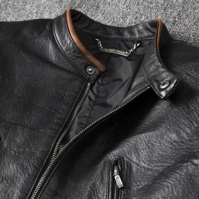 Mens X Wolverine Men Biker Leather Jacket | Hugh Logan Jackman Motorcycle Jacket Men with Brown Stripes