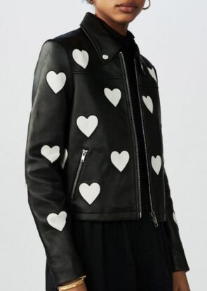 Women Heart Black Leather Jacket