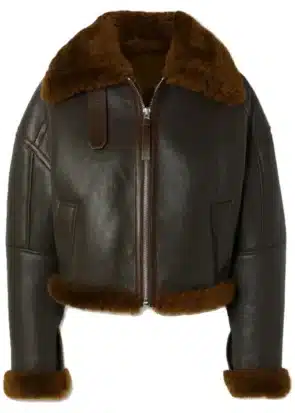 Stacy Shearling Trimmed Textured Brown Leather Jacket