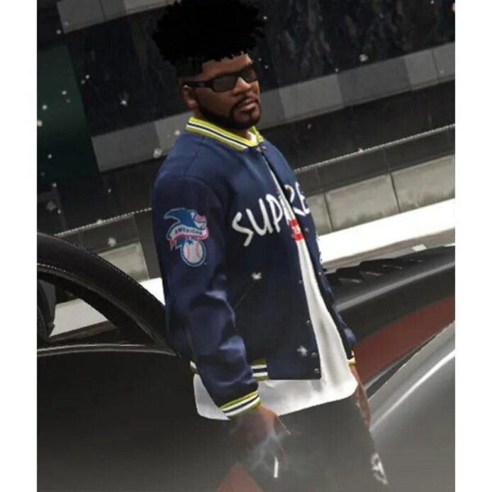 Supreme New York Yankees GTA 5 Navy Blue Varsity Cosplay Costume Jacket