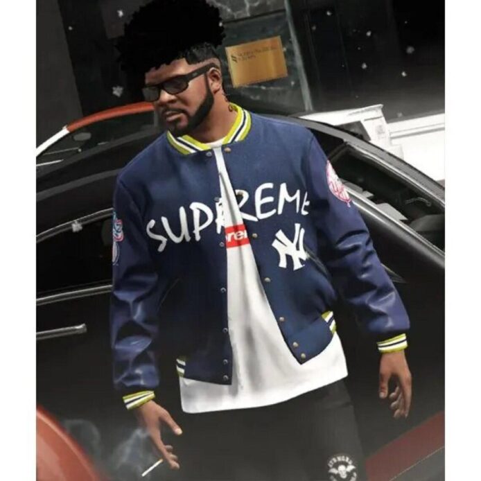 Supreme New York Yankees GTA 5 Navy Blue Varsity Cosplay Costume Jacket