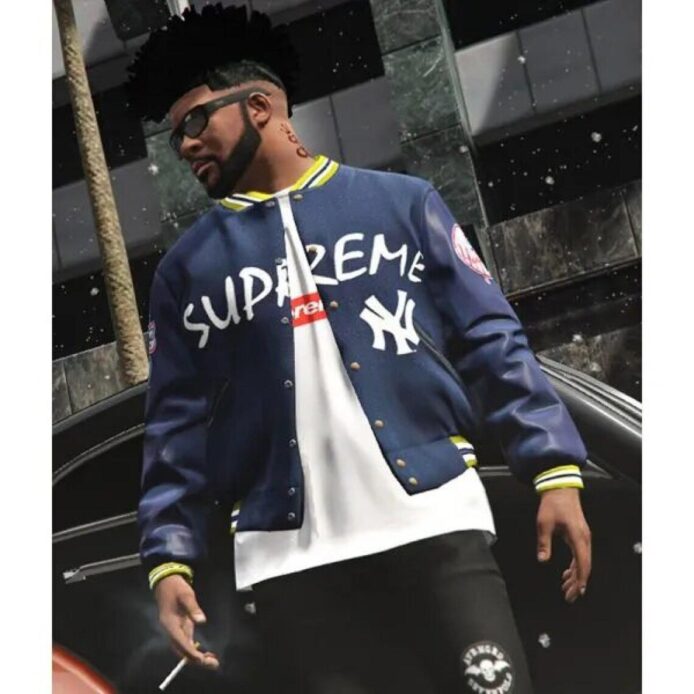Supreme New York Yankees GTA 5 Navy Blue Varsity Cosplay Costume Jacket