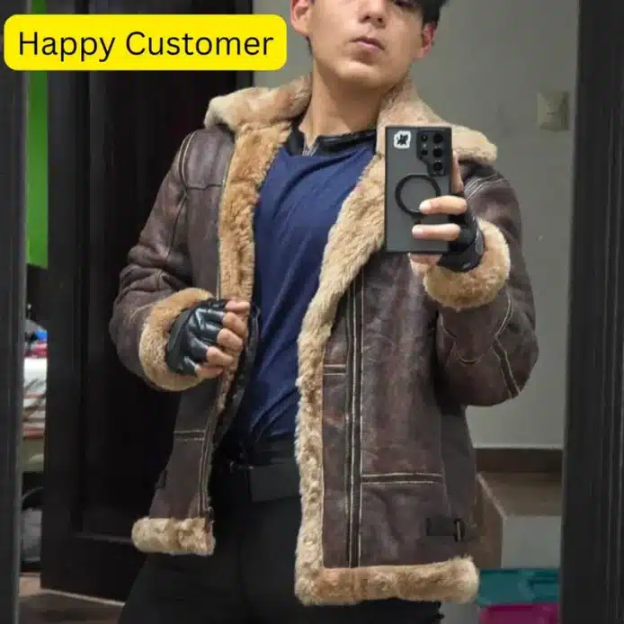 Leon Kennedy Brown Shearling Bomber Jacket Resident Evil 4 Cosplay