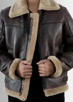 Leon Kennedy Brown Shearling Bomber Jacket Resident Evil 4 Cosplay