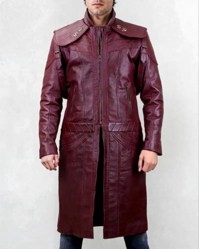 DMC 5 Dante Maroon Cosplay Leather Coat, Game Accurate Cosplay Costume, Devil May Cry Unisex Coat