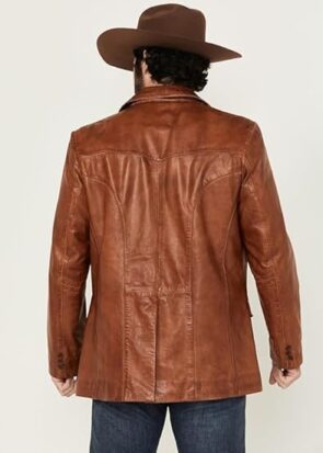 Men’s Western Cowboy Leather Blazer Genuine Brown Jacket