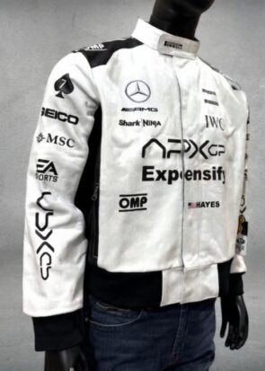 Brad Pitt F1 Movie Jacket | Brad Pitt F1 Black and White Bomber Racer Jacket | Brad Pitt Racer Leather Jacket