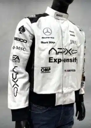 Brad Pitt F1 Movie Jacket | Brad Pitt F1 Black and White Bomber Racer Jacket | Brad Pitt Racer Leather Jacket