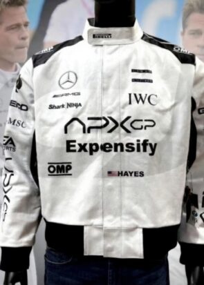 Brad Pitt F1 Movie Jacket | Brad Pitt F1 Black and White Bomber Racer Jacket | Brad Pitt Racer Leather Jacket