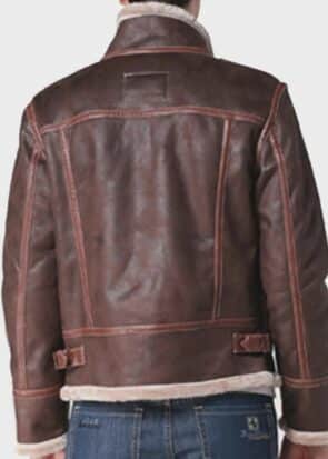 Men’s Brown Shearling Leather Jacket Aviator B3 Style Winter Coat Vintage Distressed Bomber Jacket