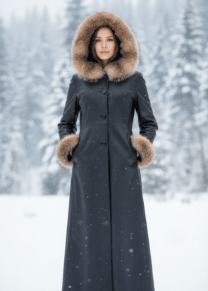 vintage black shearling leather trench coat for men