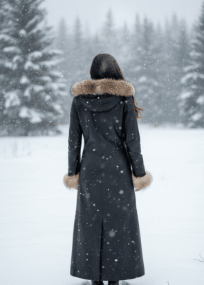 vintage black shearling leather trench coat for men