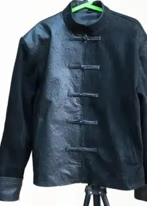 Traditional Chinese Tang Suit Jacket Men Suede Leather Snake Skin Texture Hanfu Style Streetwear