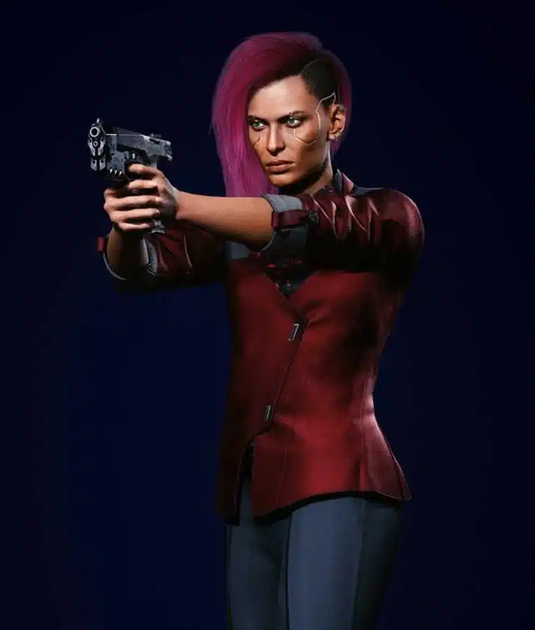 Cyberpunk 2077 V Female Maroon Jacket – Futuristic Game Cosplay Jacket