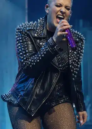 P!nk Summer Carnival Tour 2023 Black Studded Punk Leather Jacket for Women