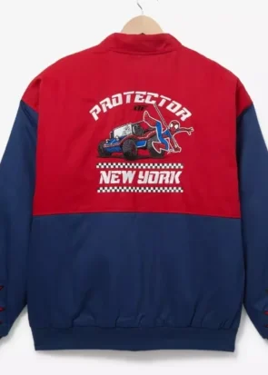 Spider-Man Inspired Red Blue Varsity Bomber Jacket Front View