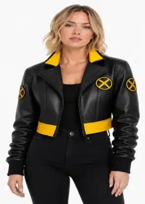 X-Men 97 Rogue Black Cropped Leather Jacket Cosplay Front View